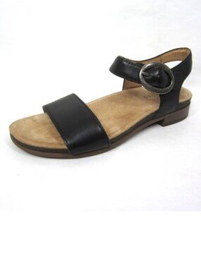Brioso Womens Size 7 Black Rancho Flat Leather Sandals Ankle Strap Buckle